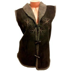 Loffee Apple Brown Sherpa Floral Plus Suede Women Vest
